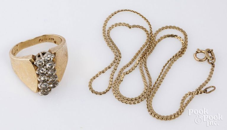 14k yellow gold diamond ring and 14k yellow gold chain
