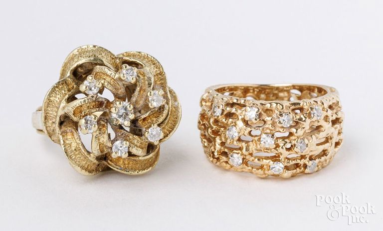 Two 14k yellow gold diamond ring