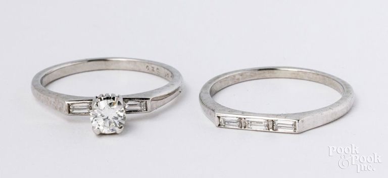 18k white gold diamond engagement ring and wedding band