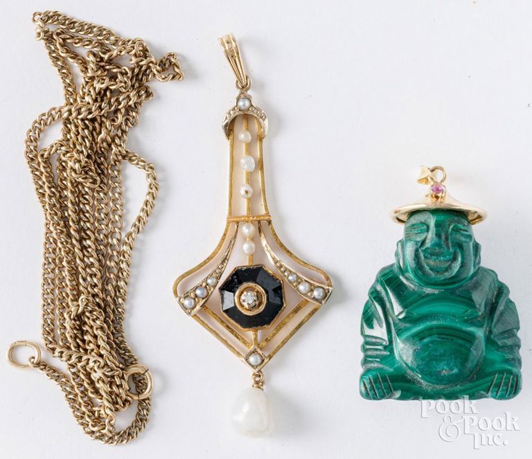 Two gold pendants and gold-filled chain