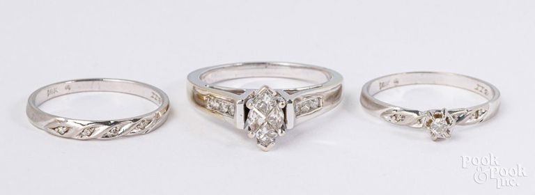 Three 14k white gold diamond rings