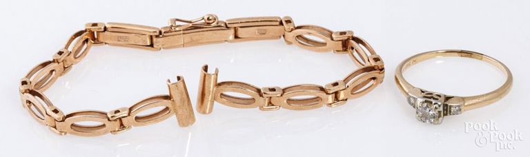 14k rose gold bracelet and 18k yellow gold diamond ring