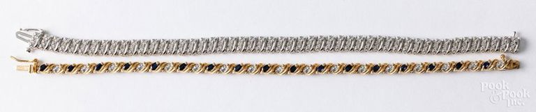 Sterling silver diamond bracelet and gold-plated silver sapphire bracelet