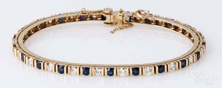 14k yellow gold diamond and sapphire bracelet
