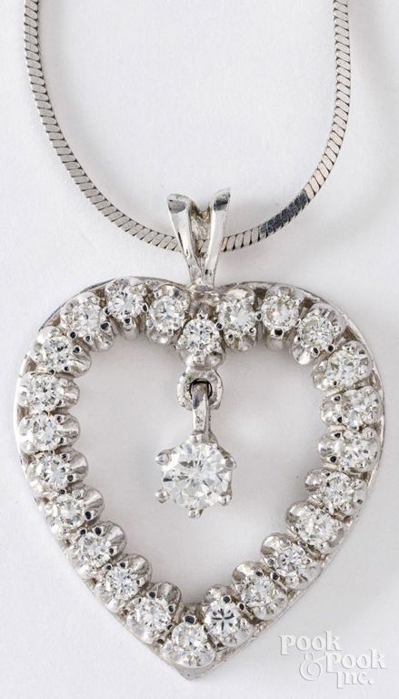 14k white gold diamond pendant on sterling silver chain