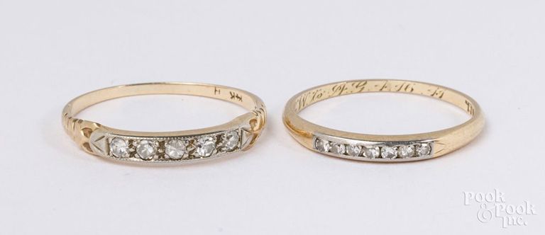 Two 14k yellow gold diamond rings