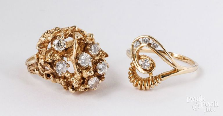 Two 14k yellow gold diamond rings