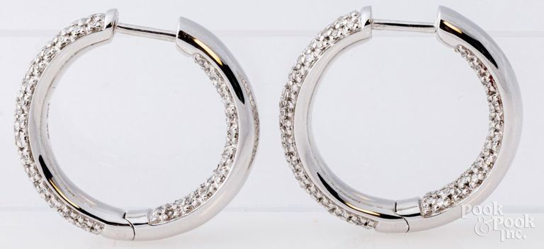 14k white gold diamond hoop earrings
