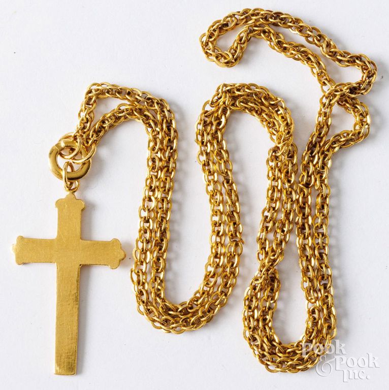 22k yellow gold cross pendant on necklace