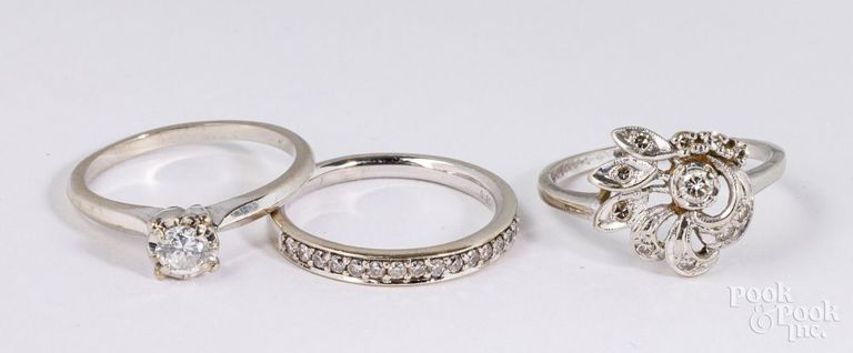 Three 14k white gold diamond rings