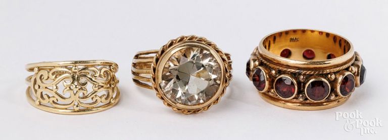 Three 14k yellow gold rings