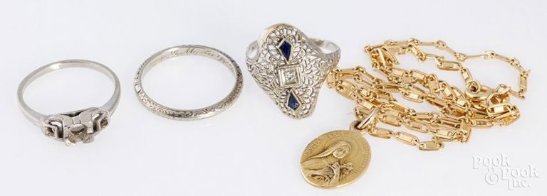 18k gold jewelry and 14k white gold diamond and sapphire ring