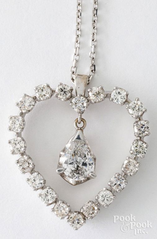 14k white gold heart pendant necklace