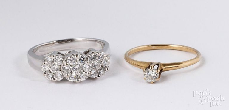 Two 14k gold diamond rings