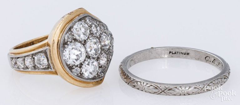 18k yellow gold diamond ring and platinum wedding ring