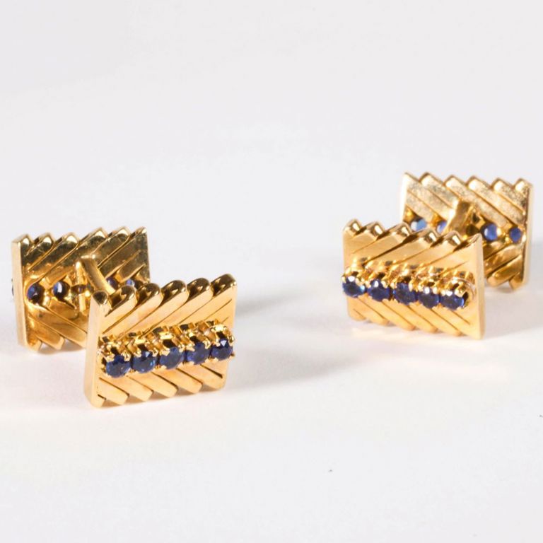 18k gold sapphire Van Cleef & Arpels cufflinks