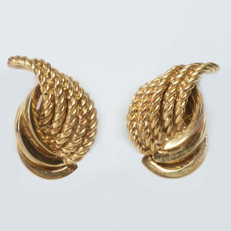 14k gold rope twist earclips