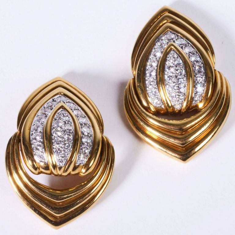 18k gold platinum diamond earclips