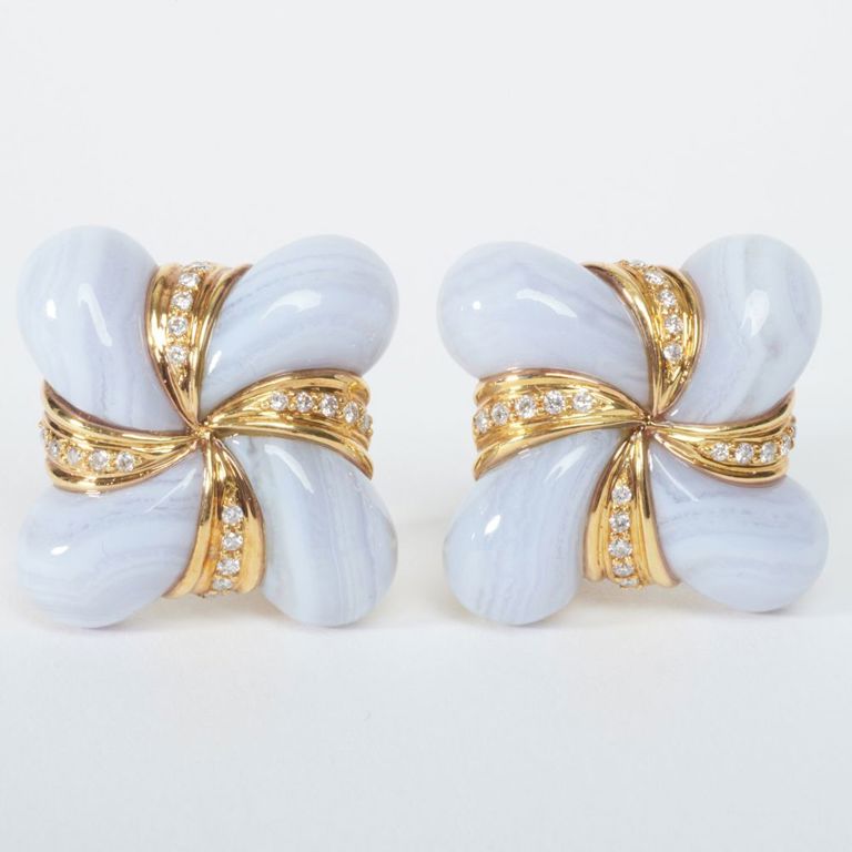 18k gold chalcedony diamond earrings