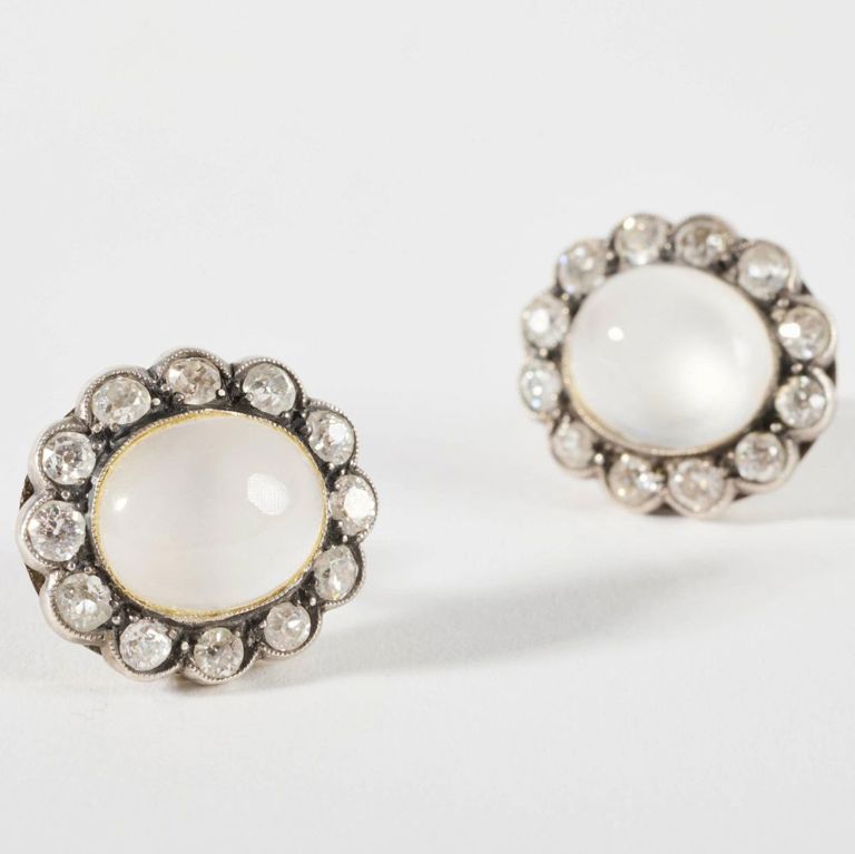 Moonstone diamond earrings