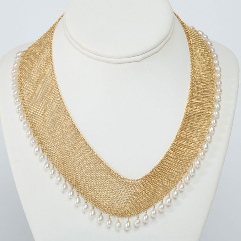 Elsa Peretti for Tiffany & Co. 18k gold mesh and pearl bib necklace