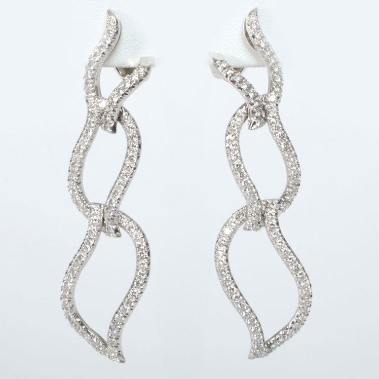18k white gold diamond drop earclips