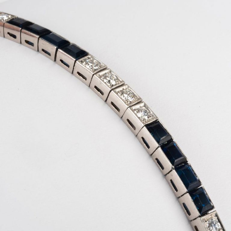 Platinum diamond sapphire straightline bracelet