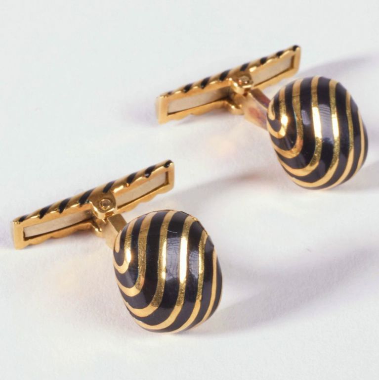 18k gold enamel striped cufflinks