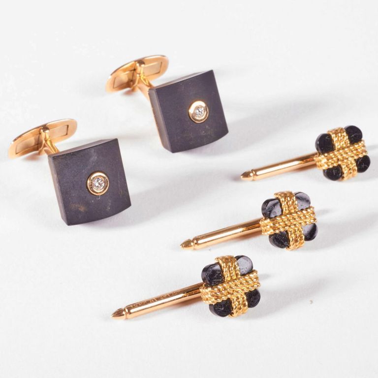 Van Cleef & Arpels gold onyx buttons and Arije cufflinks