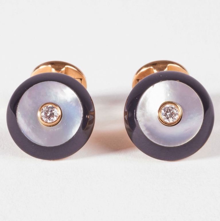 Arije 18k gold onyx mother-of-pearl diamond cufflinks