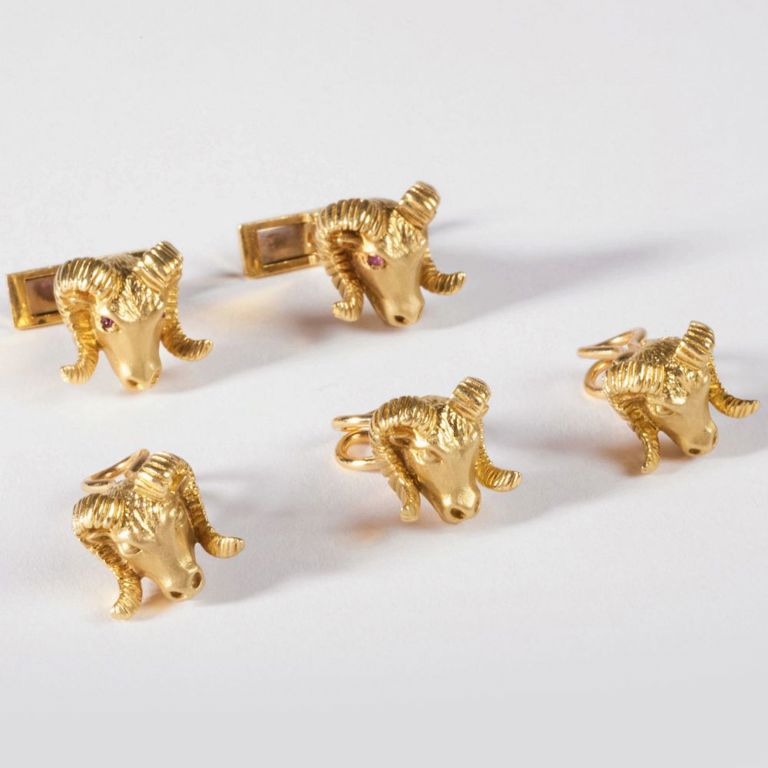 18k gold ram's head dress set