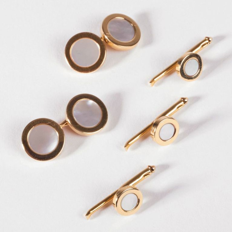 Tiffany & Co. 14k gold mother-of-pearl men's dress set