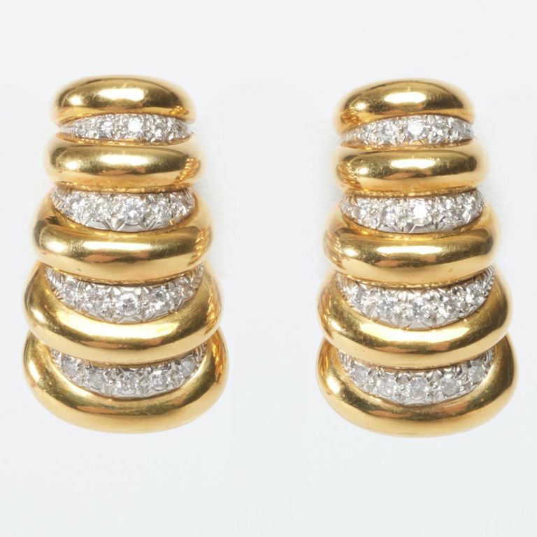 Andrew Clunn 18k gold, platinum and diamond earclips