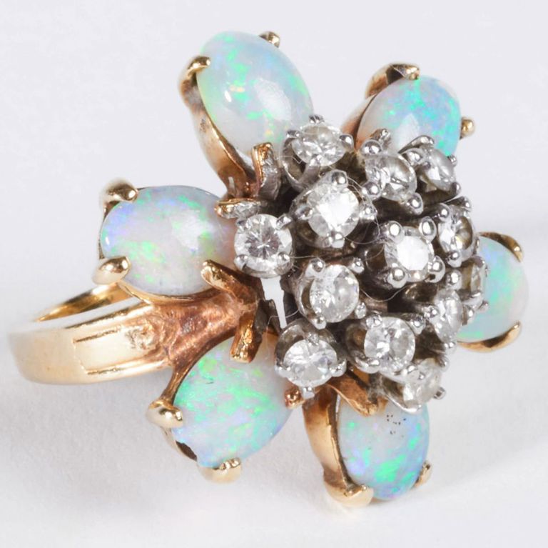Opal and diamond gold ring