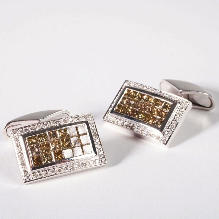 18k white gold, yellow sapphire and diamond cufflinks