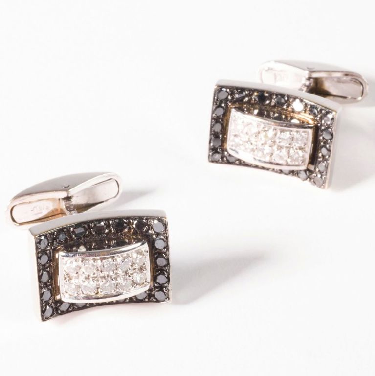 Pair of 18k white gold, tourmaline and diamond cufflinks