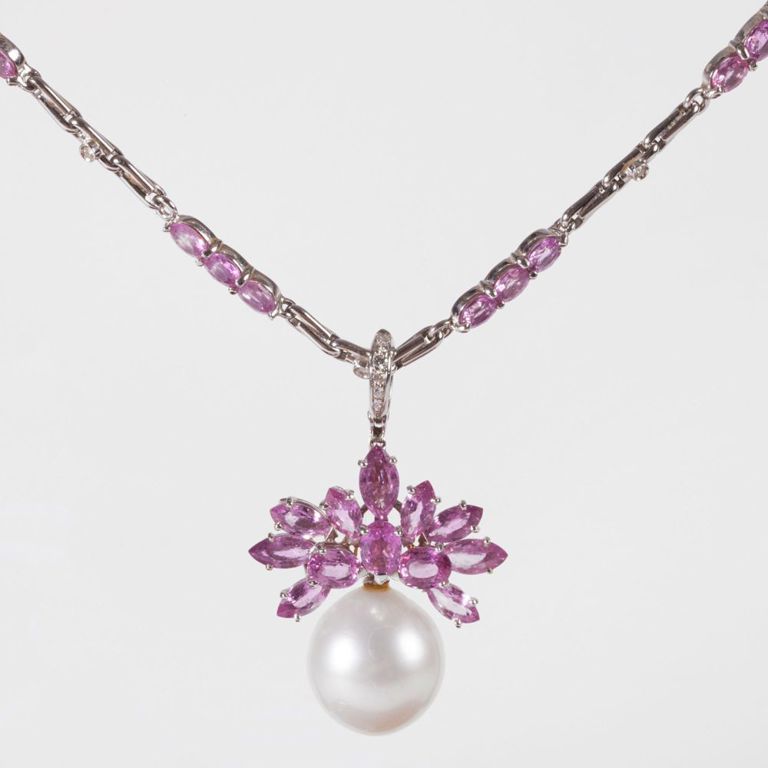 Ella Gafta 18k gold, pink sapphire and pearl necklace