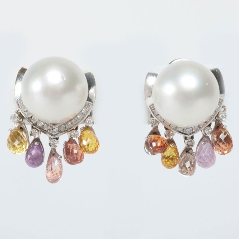 Ella Gafta pearl, sapphire and diamond earclips