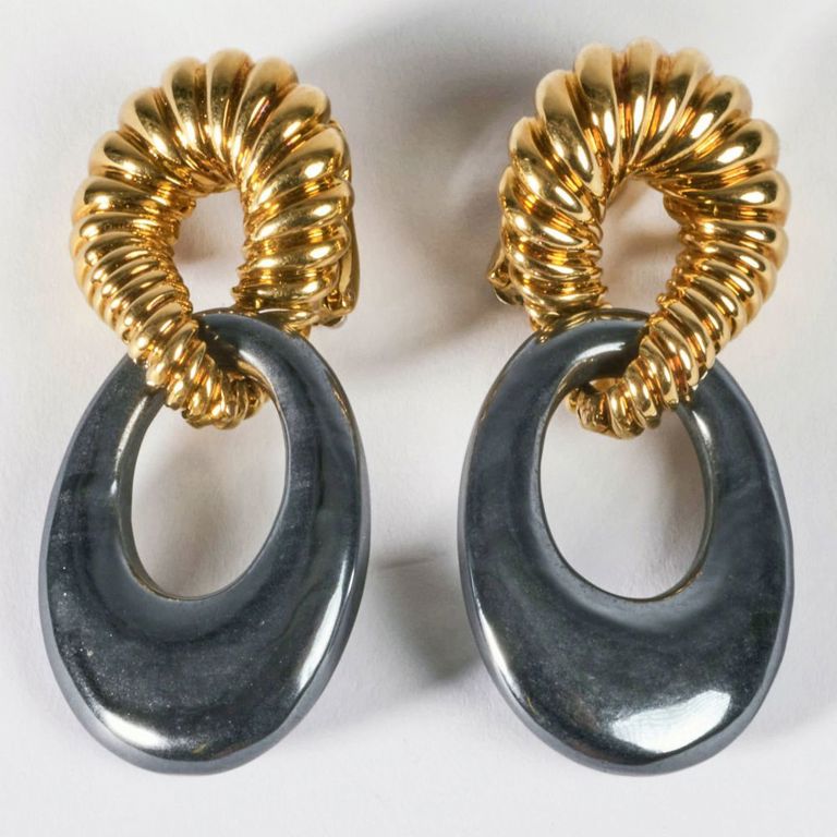 Tiffany & Co. 18k gold and hematite earrings