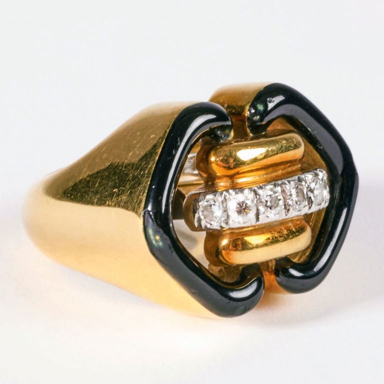 Andrew Clunn 18k gold, onyx and diamond ring