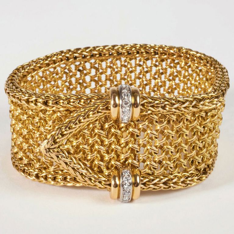18k gold and diamond flatweave bracelet
