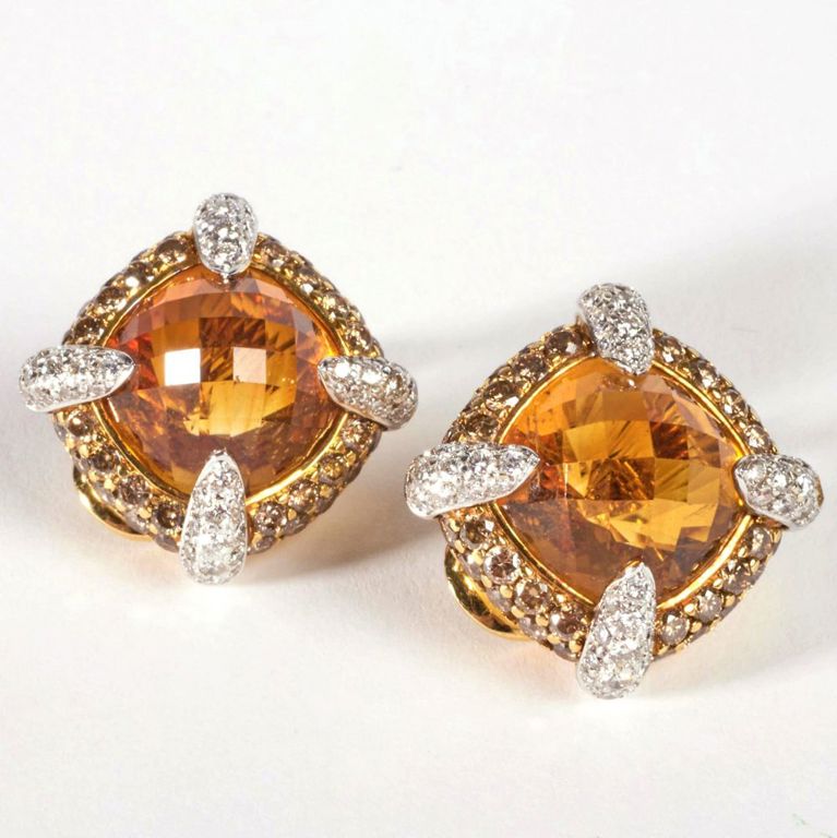 Rodney Rayner 18k gold, citrine and diamond earclips