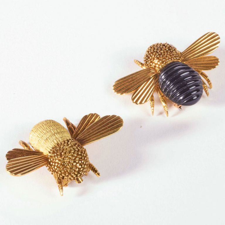 Two Charles Turi 18k gold bee brooches