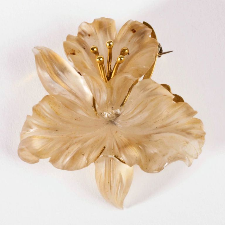 Tiffany & Co. 18k gold and rock crystal flower brooch