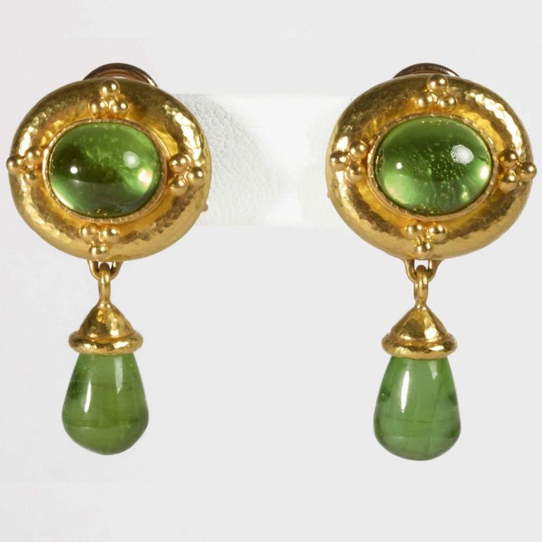 Pair of peridot and 18k gold drop earrings