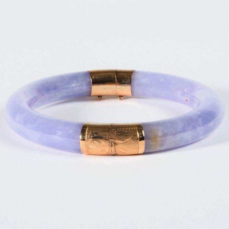 14k gold purple jade bangle bracelet