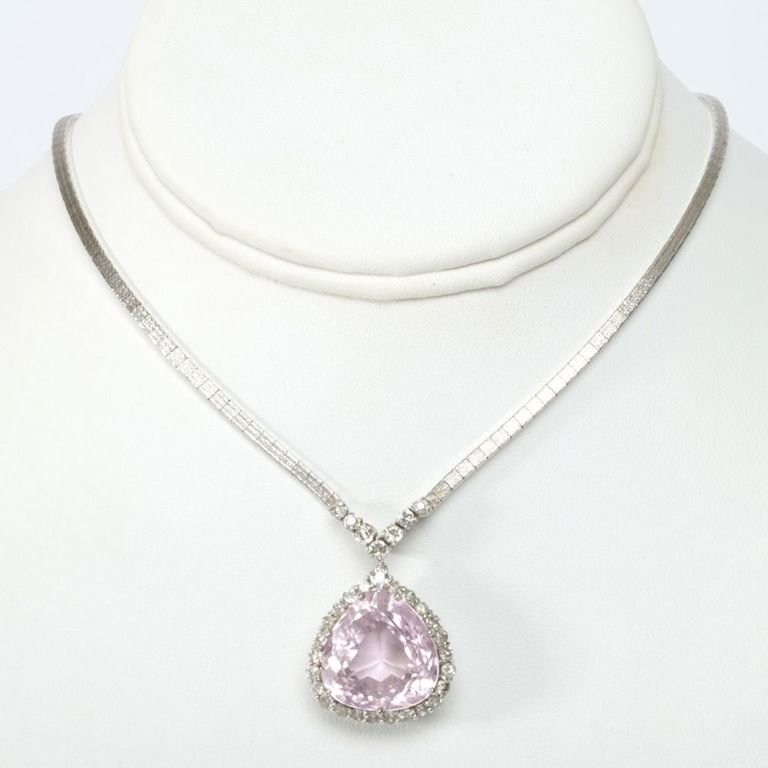 18k gold kunzite and diamond pendant necklace