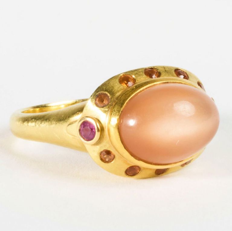18k gold pink sapphire ruby citrine ring