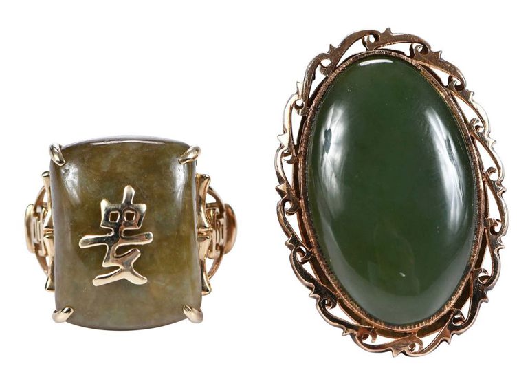 14k yellow gold rings with jadeite and nephrite jade