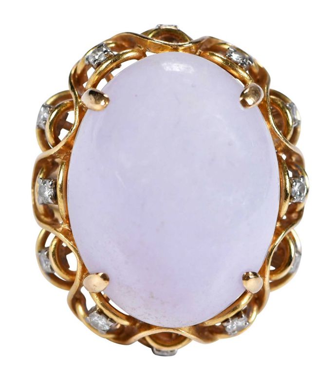 18k yellow gold ring with lavender jade and diamond